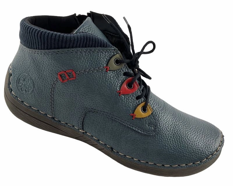 Leinen Stiefel Rieker Damen Kurzstiefel  52544-14 Blau Schnrung Reiverschluss