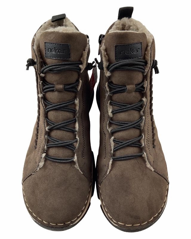 Rieker Damen Schnrstiefel 45912-25 Braun  Warmfutter Stiefel Grau