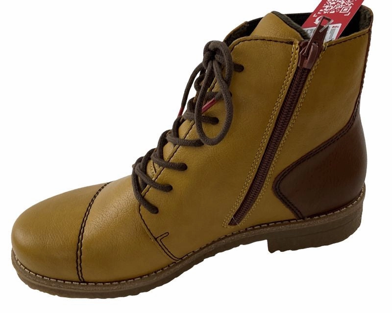 Rieker Damen Schnrstiefel 73522-68 Kunstleder Gelb Schuhweiter Stiefel