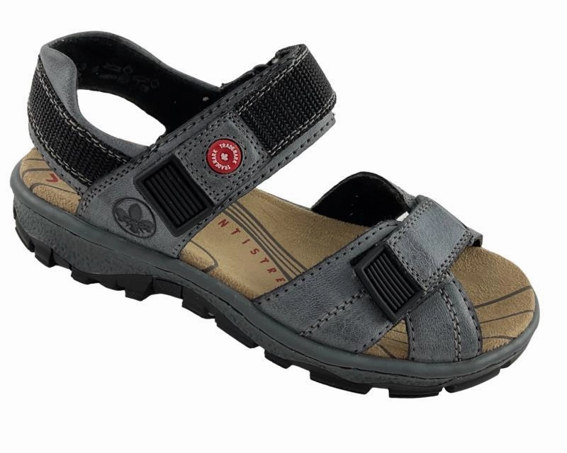 Rieker Damen Trekkingsandalen 68851-14 blaugrau Kunstleder Bestickte Sandalen
