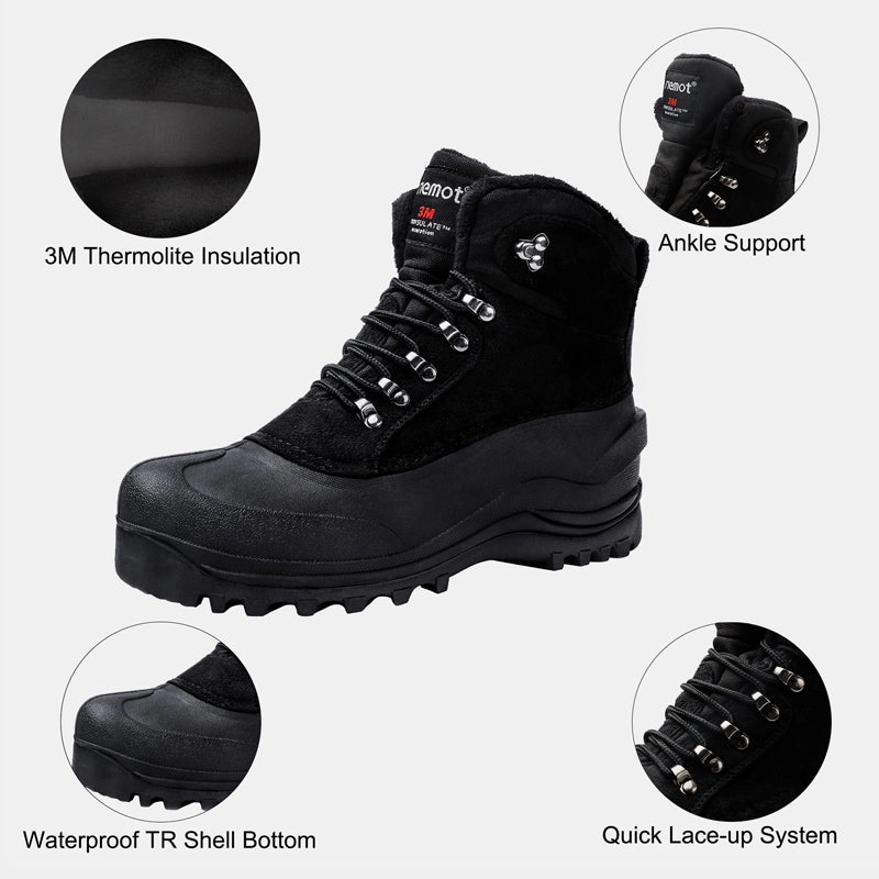 Winterstiefel Wasserdichte Stiefel Warm Gefütterte Wanderschuhe riemot Damen Winterstiefel Wasserdichte Sohle Schwarz Schneestiefel