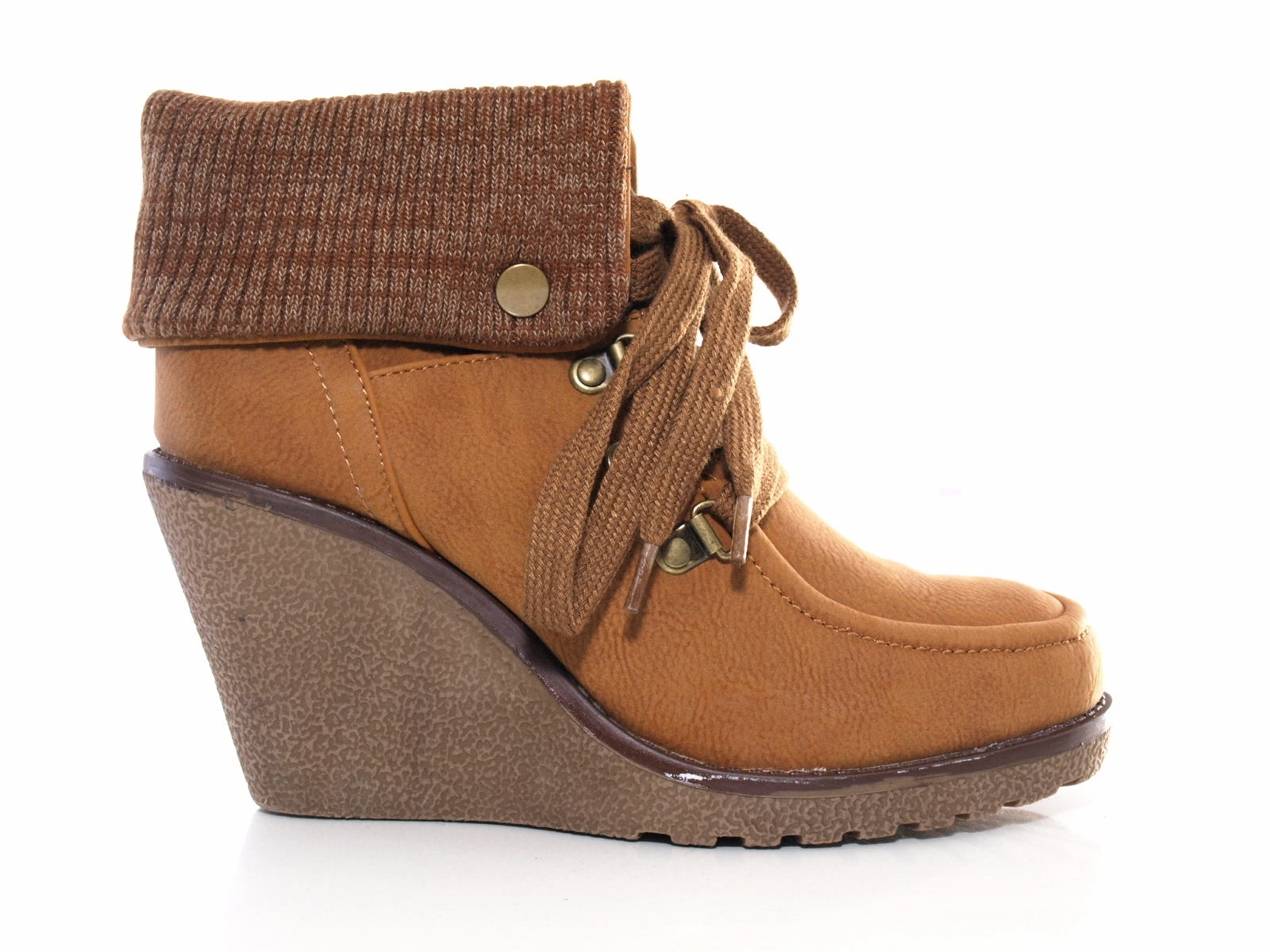 Damen Keilabsatz Stiefelette warm gefttert Camel # 007 Sicherheitsschuhe S1 Stahlkappe
