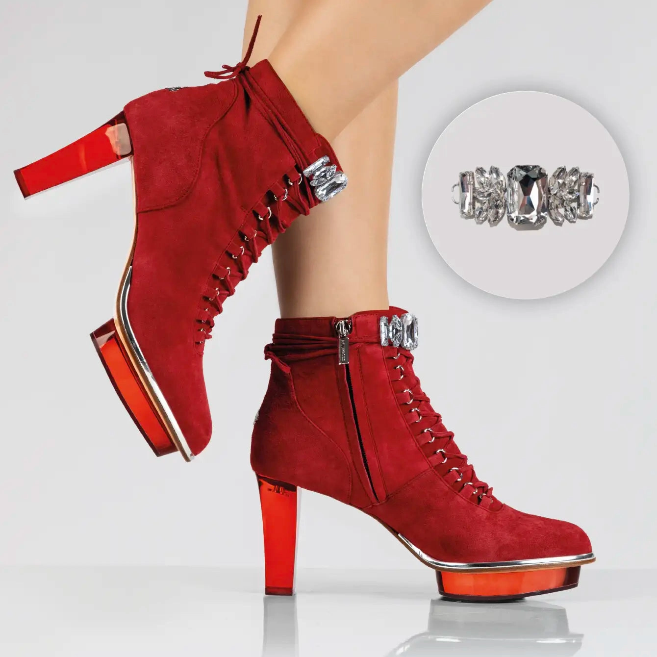 Waldläufer Ankle Boots RUBIS rote Stiefeletten inkl. Schuh-Schmuck, Dirndlschuhe