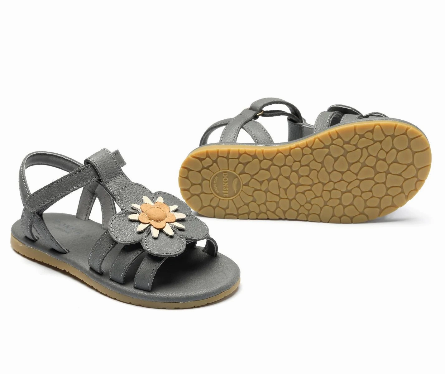 Kupfer Sandalen Sandale Iles Fields | Forget Me Not in Petrol Leather mit Blume