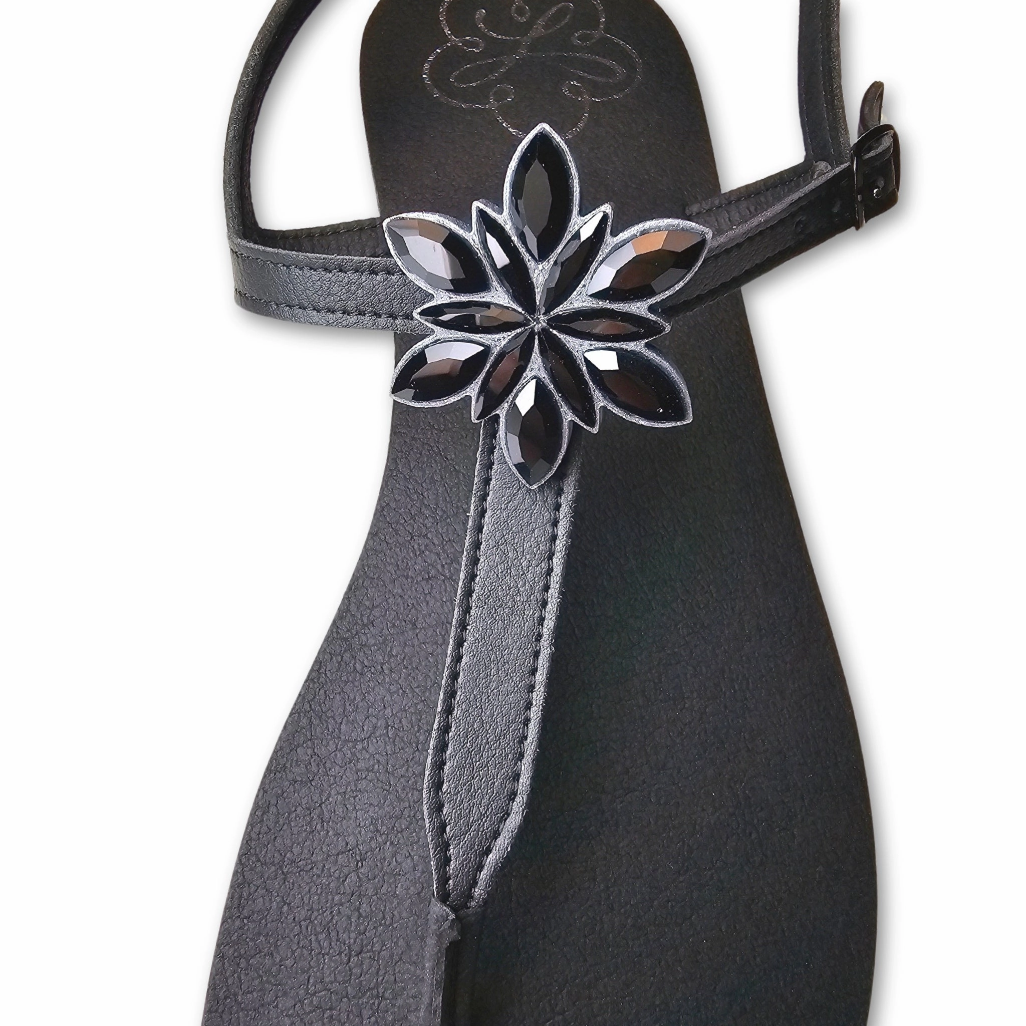 Lovely Flowers Clips All Black fr Lonnies Deutscher Sandalen