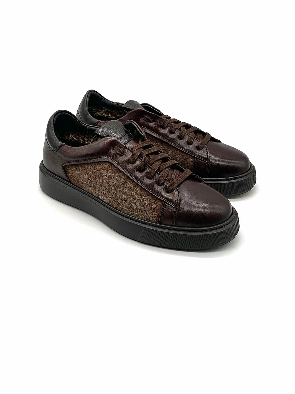 Herrenschuh Madrid - Kalbsleder Braun ( Lammfell Edition ) Sneaker Pink