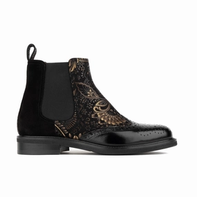 Chelsea Boots Plateau Leder Mamacita - Black Gold - Women's chelsea boot with wingtip brogue detail