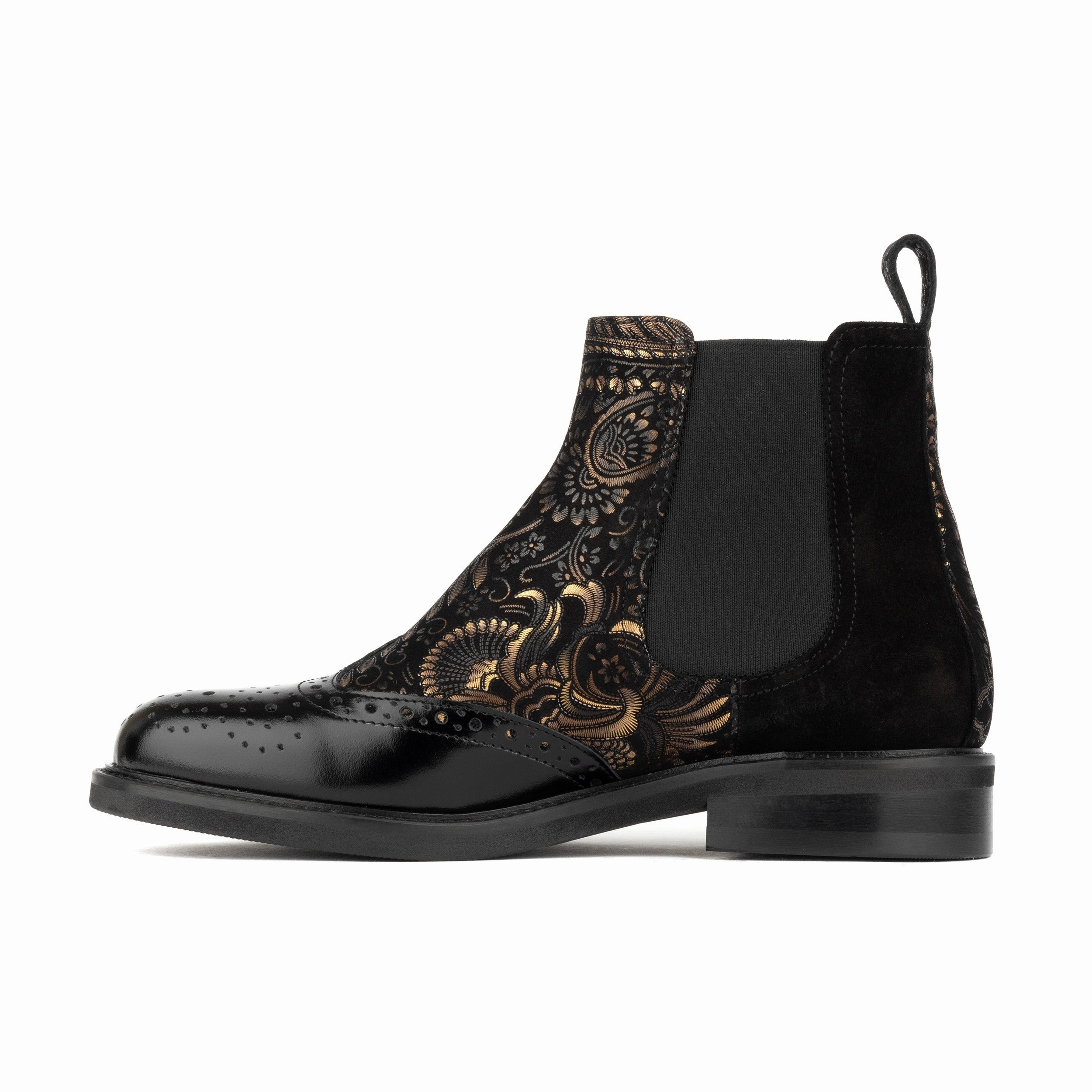 Mamacita - Black Gold - Women's chelsea boot with wingtip brogue detail Cut Out Chelsea Boots