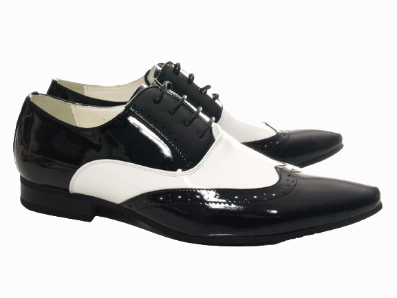Herren Business Designer Halbschuhe Anzug Schuhe Abendschuhe Lack Optik Black / White # 211-3 Sicherheitsschuhe S3 Halb