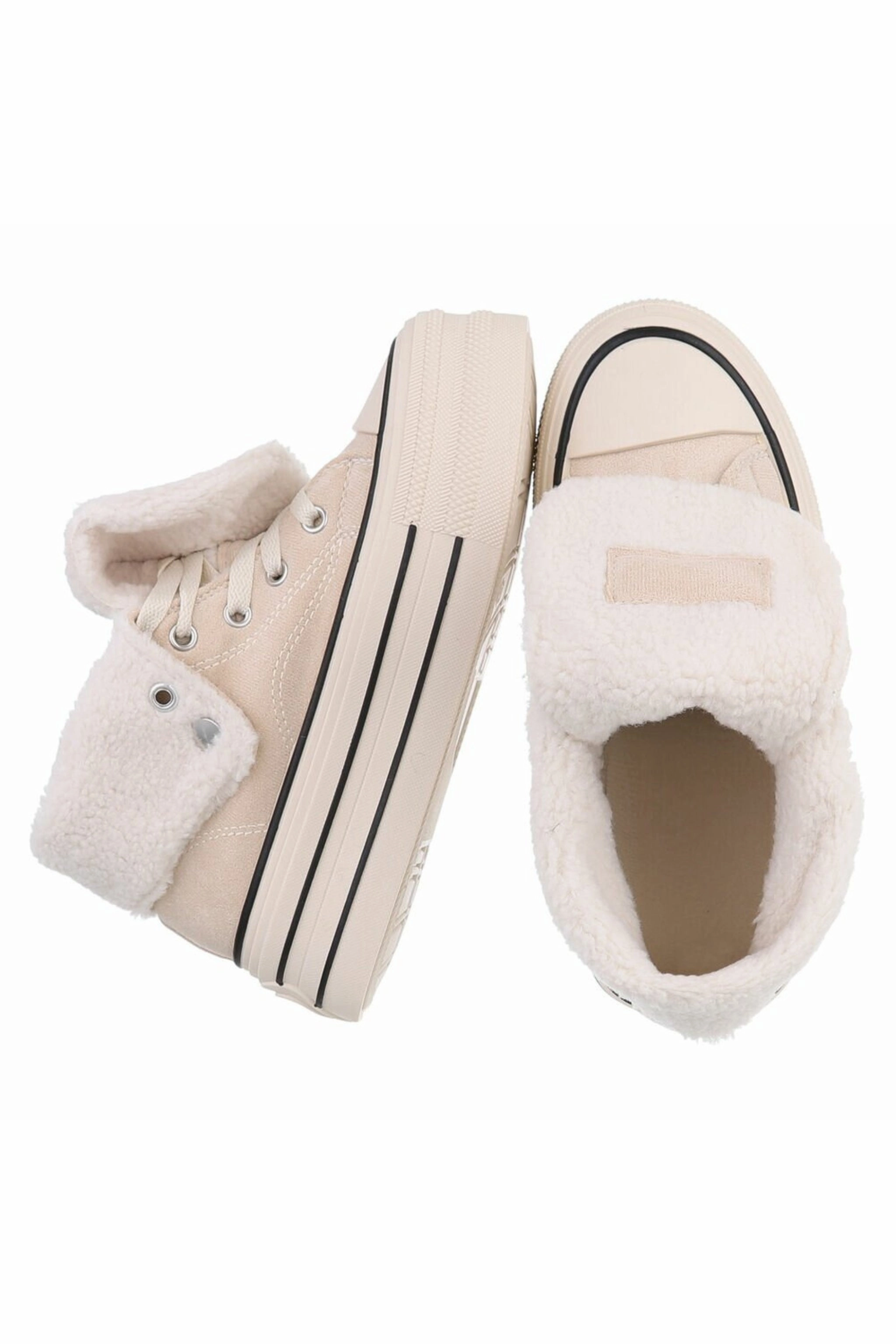 High Plateau Sneaker mit Teddyfell, beige Sneaker Socken Ohne Gummi