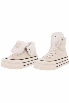 High Plateau Sneaker mit Teddyfell, beige Sneaker Frozen