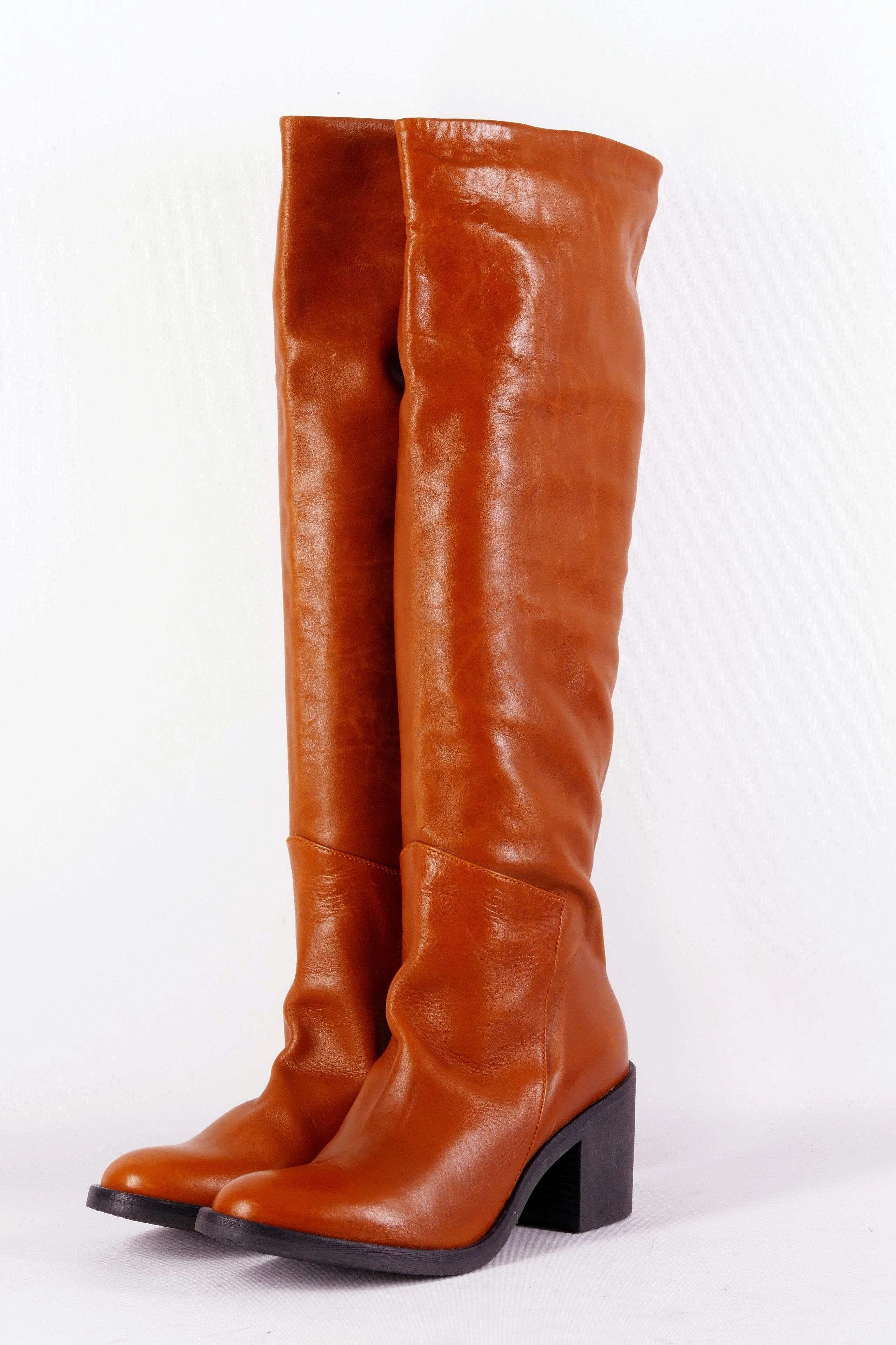 Disco Minirock Stiefel Stiefel Leder cognac