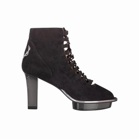 NOIRS Peeptoes Stiefeletten Dirndlschuhe schwarz Slouchy Ankle Boots