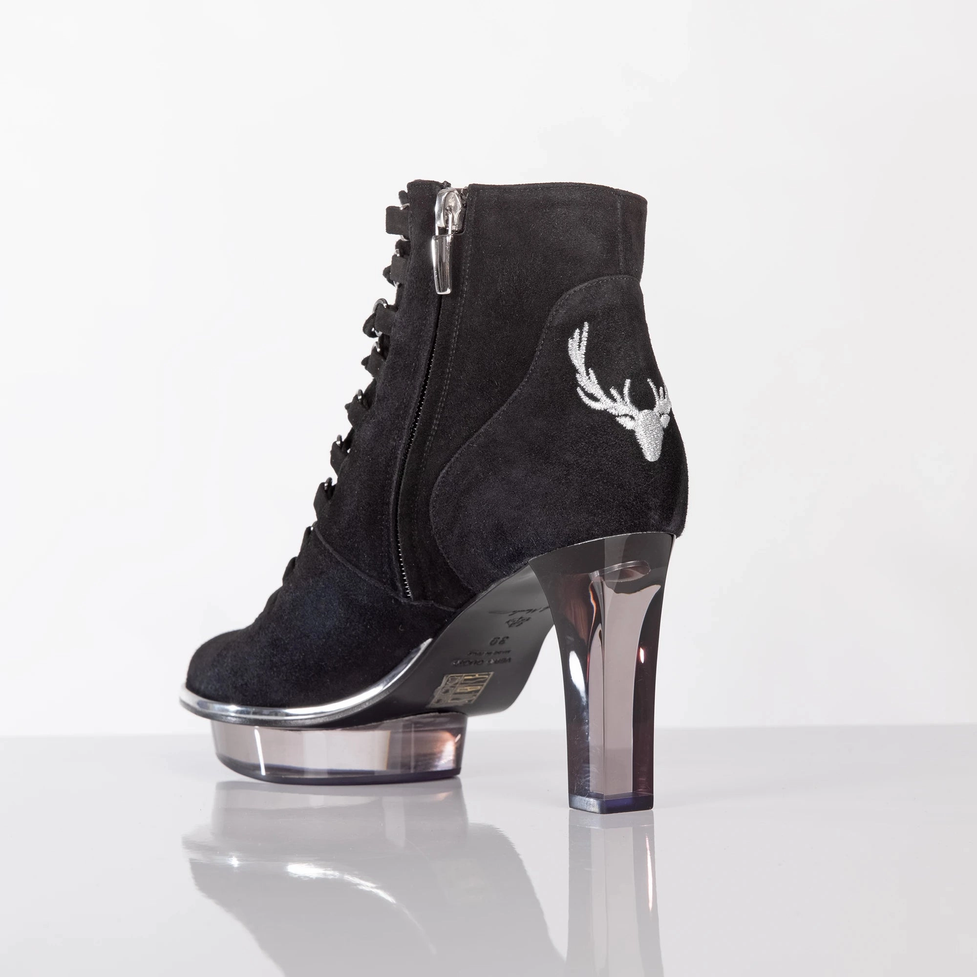 NOIRS Peeptoes Stiefeletten Dirndlschuhe schwarz Ankle Boots Mit Fransen