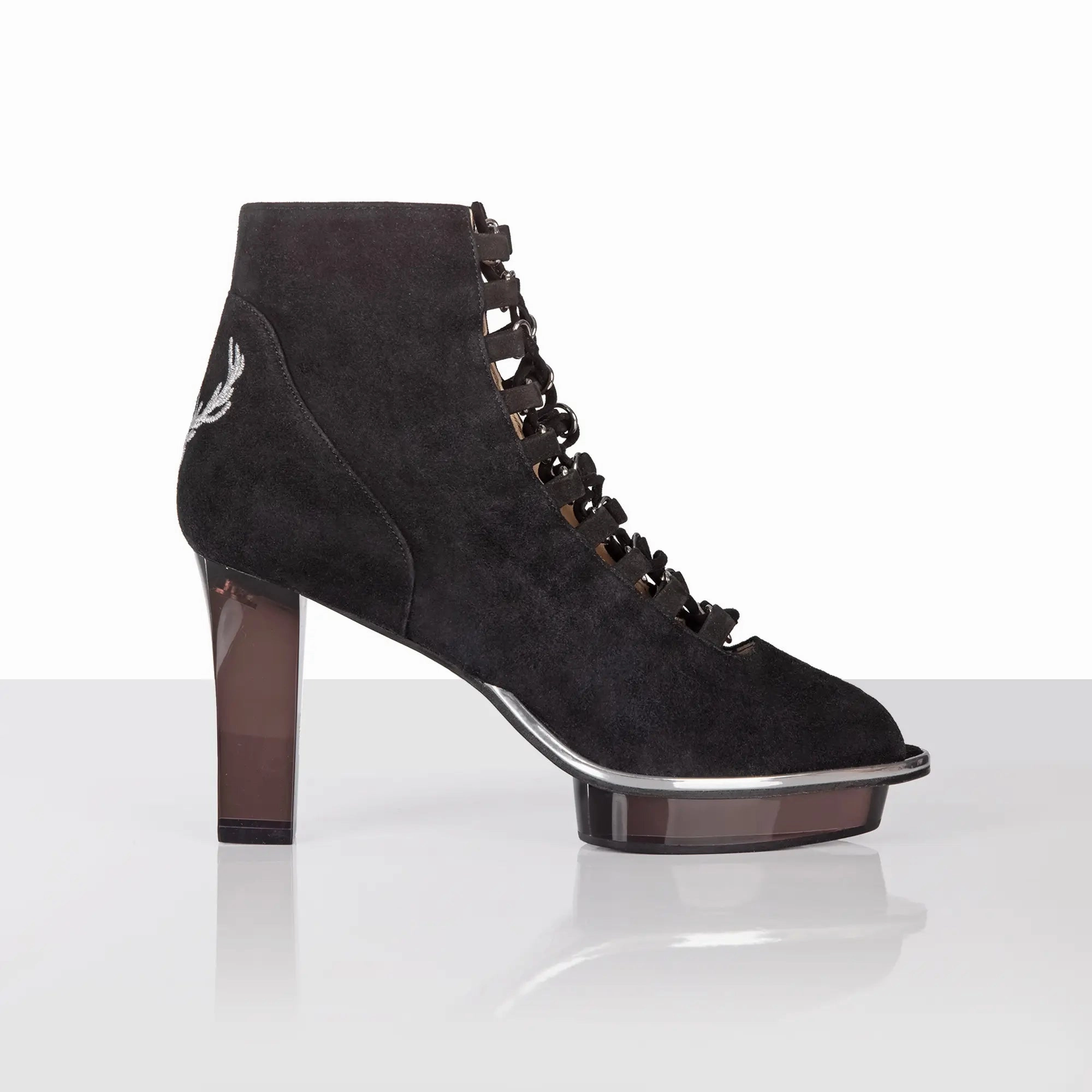 NOIRS Peeptoes Stiefeletten Dirndlschuhe schwarz Ankle Boots Links