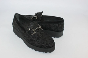 'Chiara' Black Sparkle Loafer on a Wedge Penny Loafers With Socks
