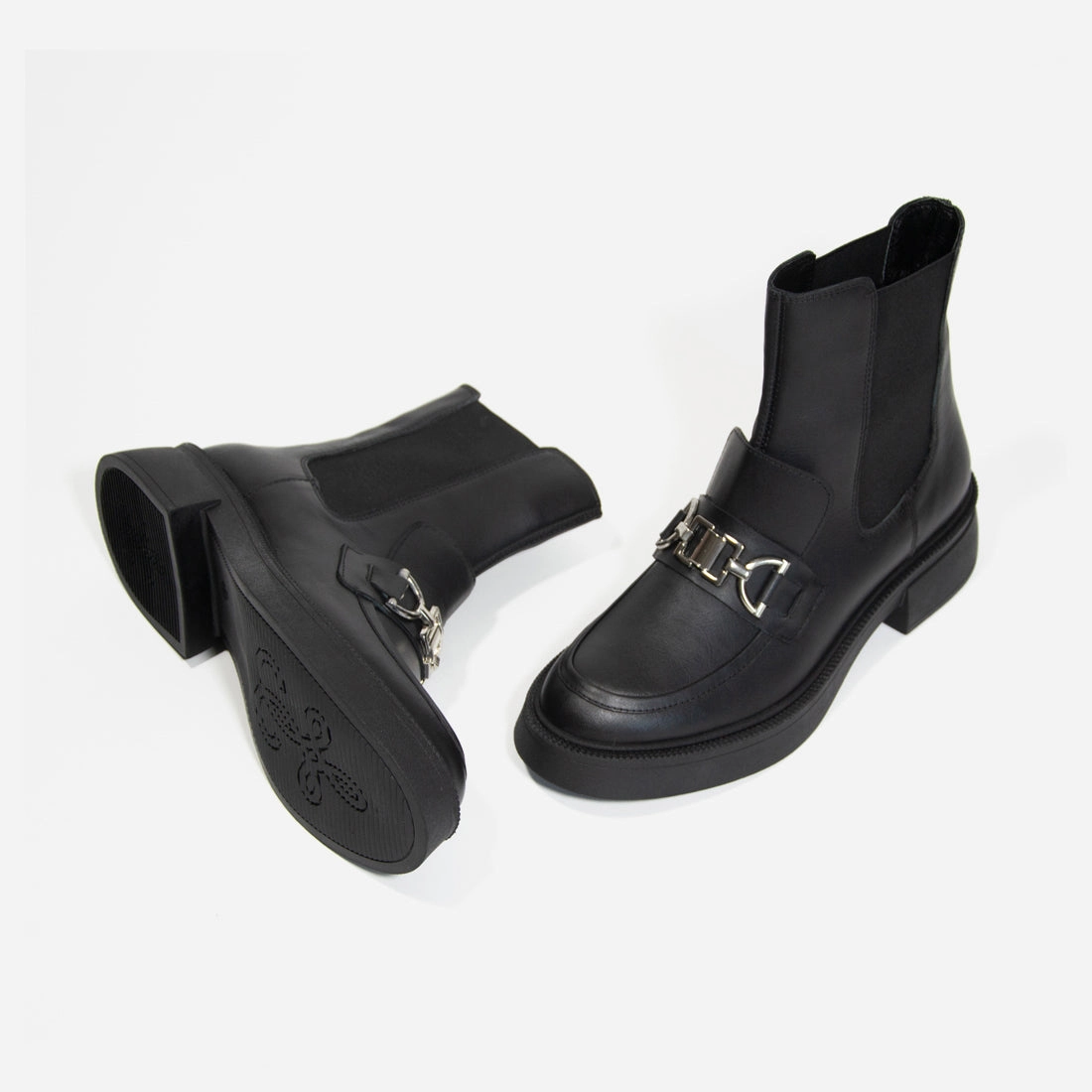 Cognac Ankle Boots Low Heel Damen Stiefeletten Looke MERCY