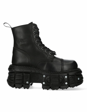 Stiefel Think Reduziert New Rock Shoes Boots Stiefel TANK083-C1 Gothic Tank Collection Black Echtleder