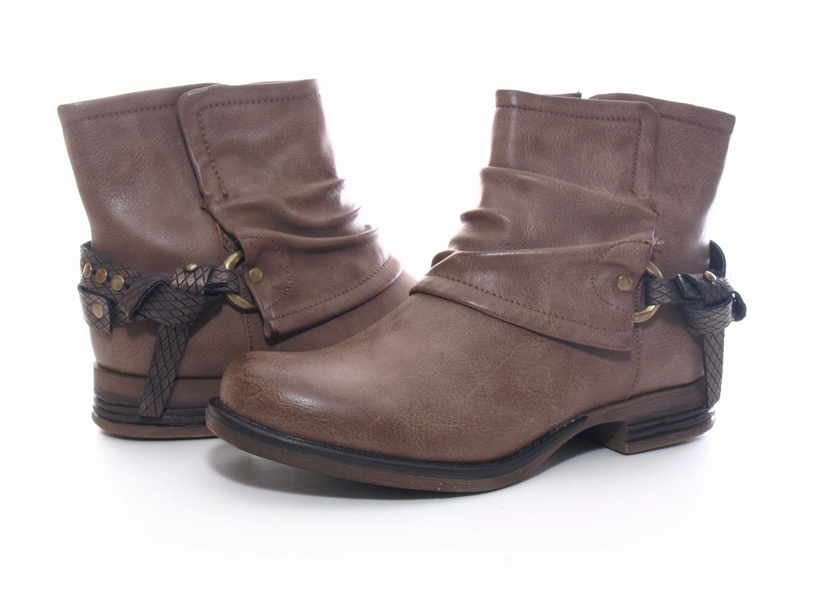 Damen Stiefeletten Biker Boots Outdoor Winterboots warm gefttert Khaki # 824 Ankle Boots Mid Cut Outs