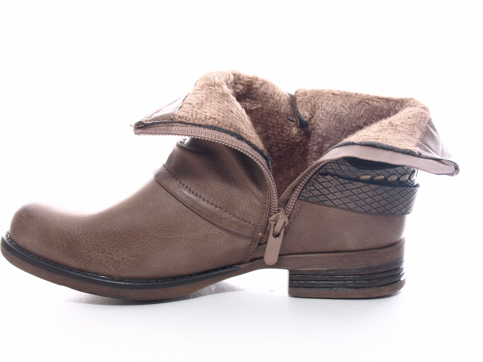 Stradivarius Ankle Boots Velvet Damen Stiefeletten Biker Boots Outdoor Winterboots warm gefttert Khaki # 824