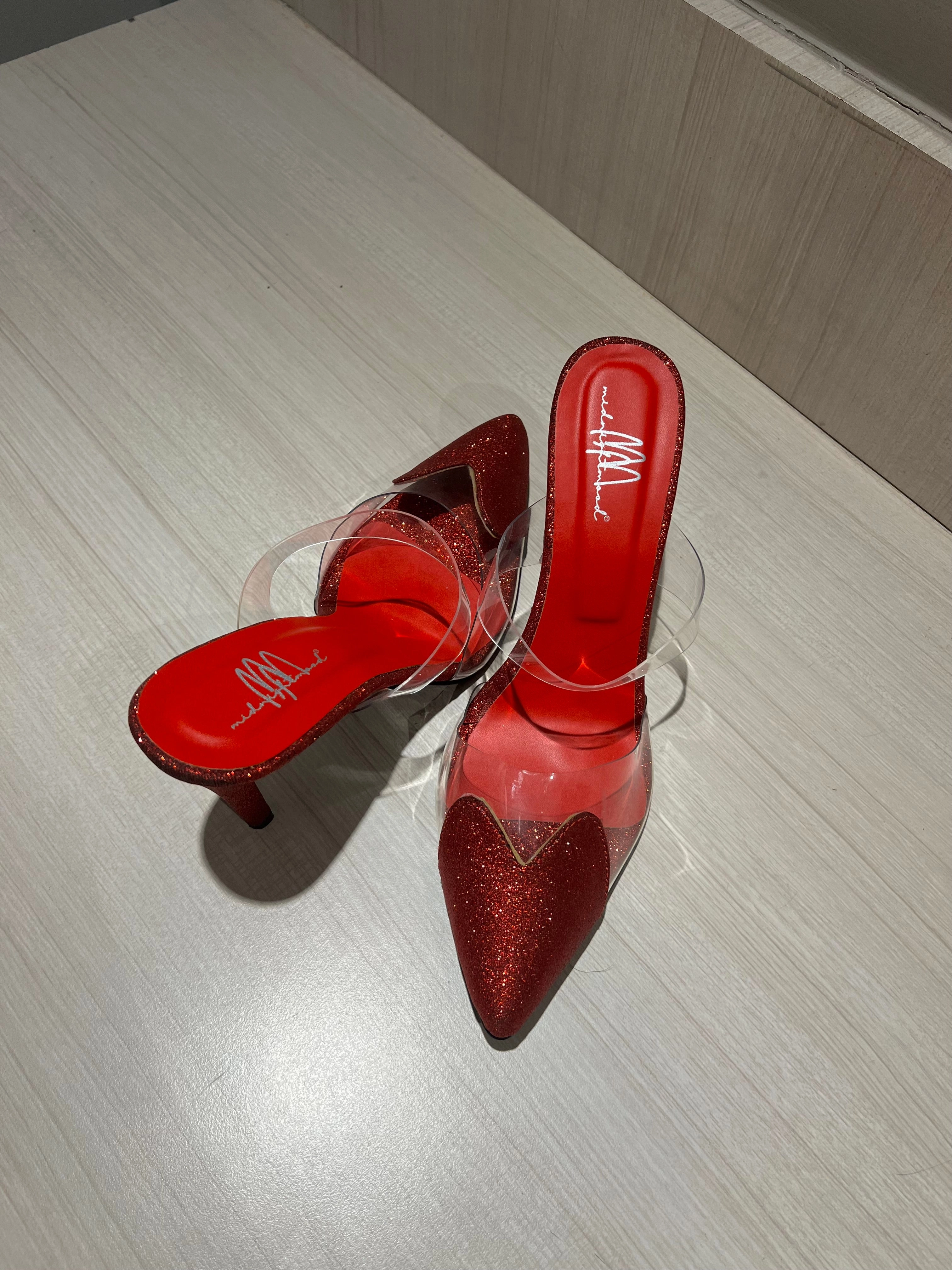 Shiny Heart Mules High Heels Sexy Lingerie