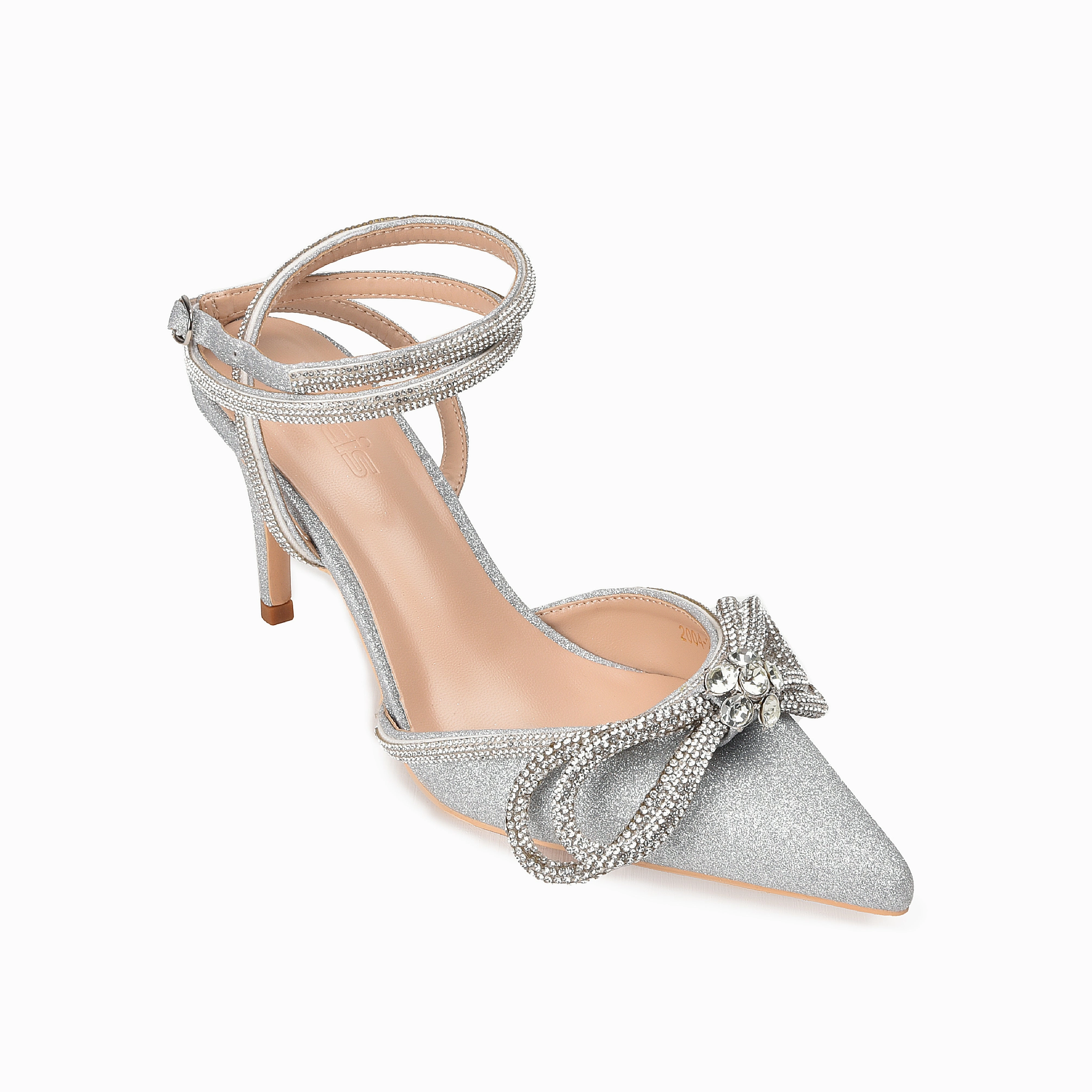 High Heels Zu Kleid Silver Glitter Rhinestone High Heel Sandals | 449L-S