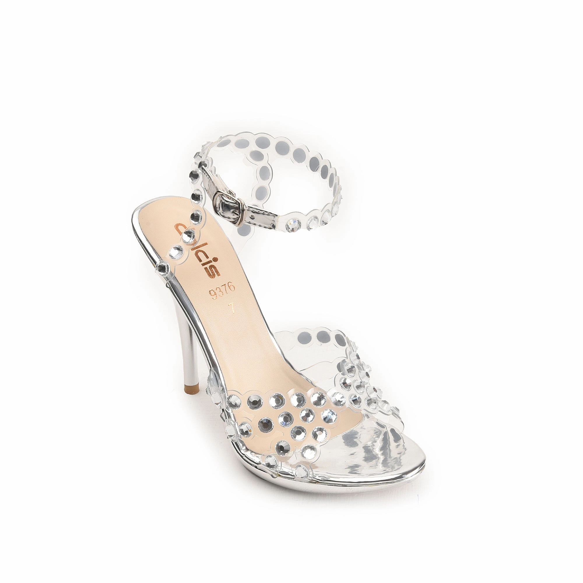 Silver High Heel Sandals with Crystal Straps | 280D-S High Heels Metallabsatz