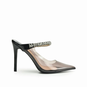 Plateau High Heels Outfit Sleek Black Transparent High Heel Mules | 436N-C