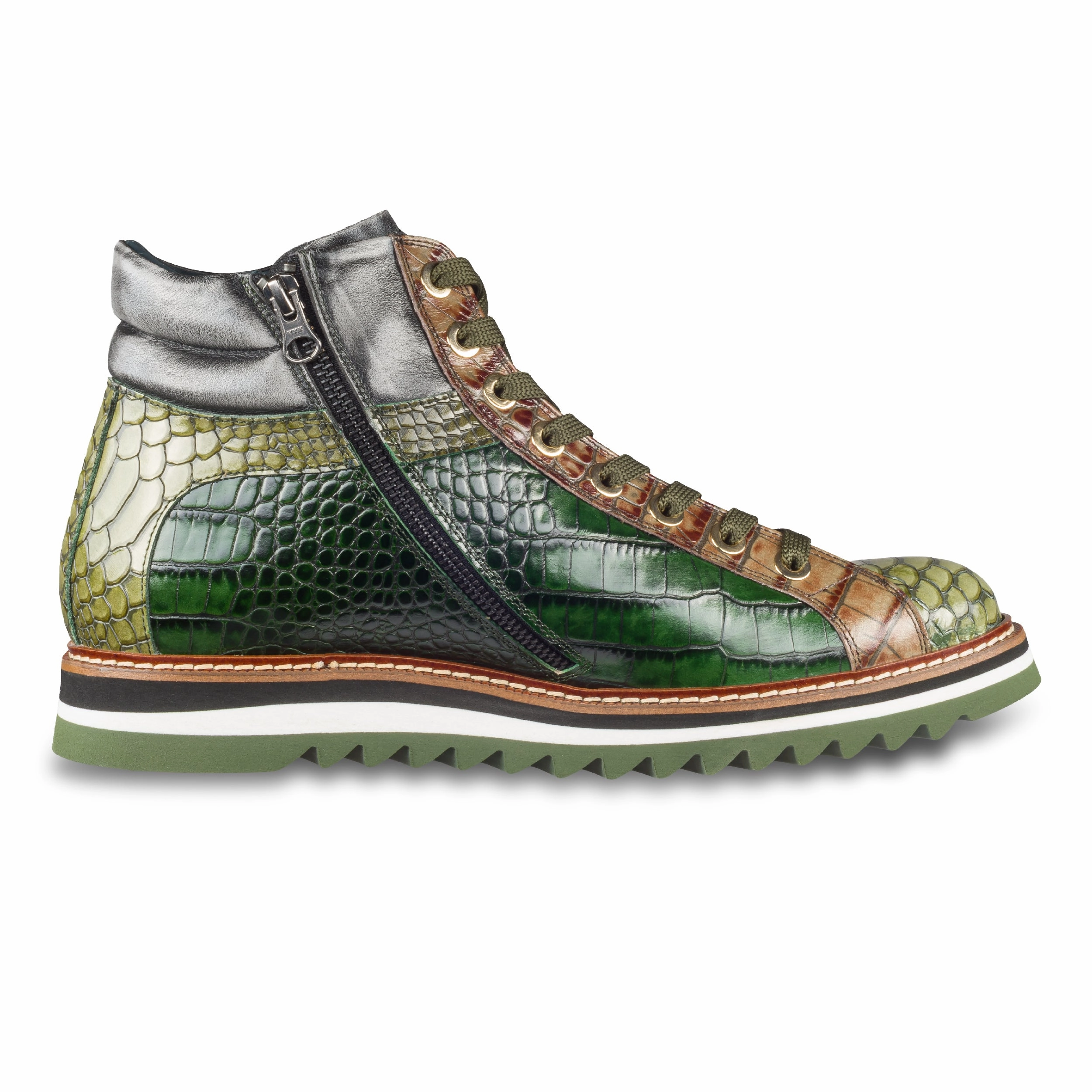 LORENZI Sneaker-Stiefel Herren grn/braun, Kalbsleder mit Krokoprgung, Reiverschlu, handgefertigt Forum Cl Sneaker Low