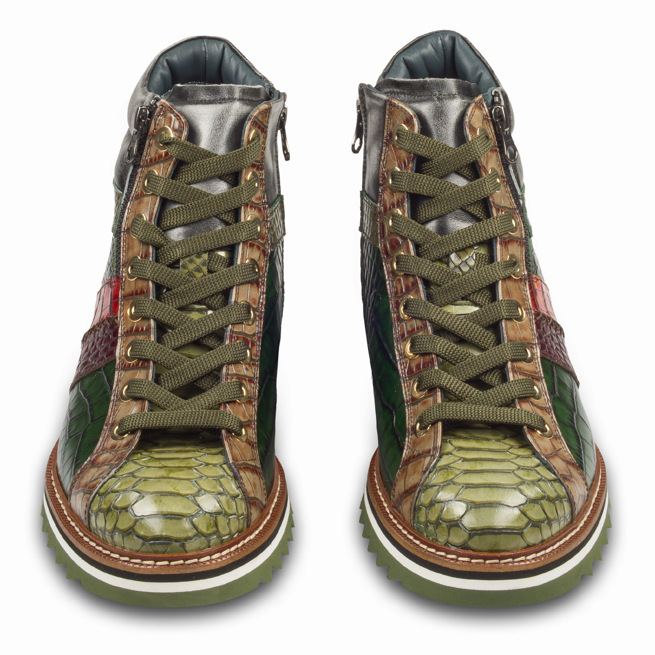 LORENZI Sneaker-Stiefel Herren grn/braun, Kalbsleder mit Krokoprgung, Reiverschlu, handgefertigt Mbt Sneaker → Sneaker