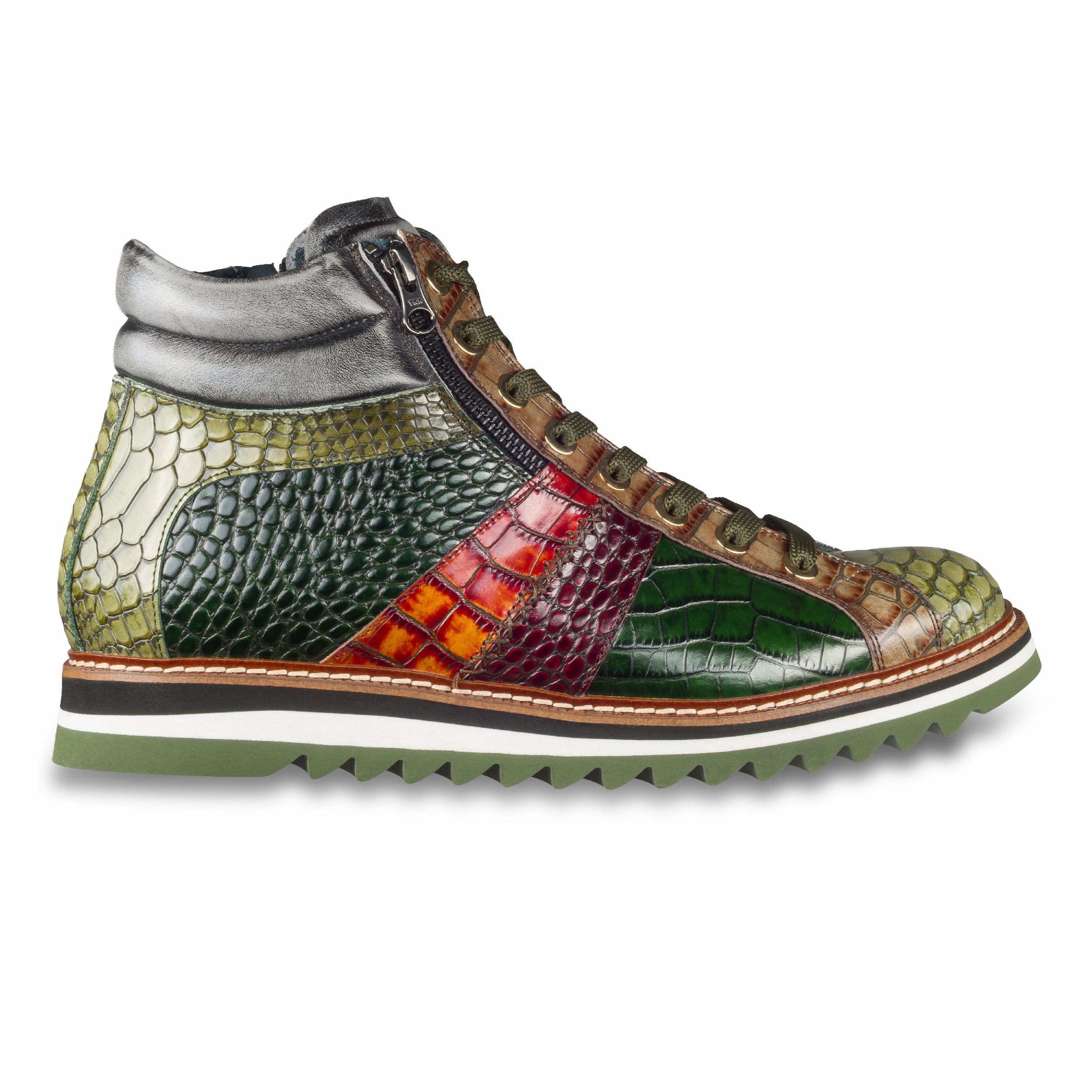 Vl Court 3.0 Leder Sneaker LORENZI Sneaker-Stiefel Herren grn/braun, Kalbsleder mit Krokoprgung, Reiverschlu, handgefertigt