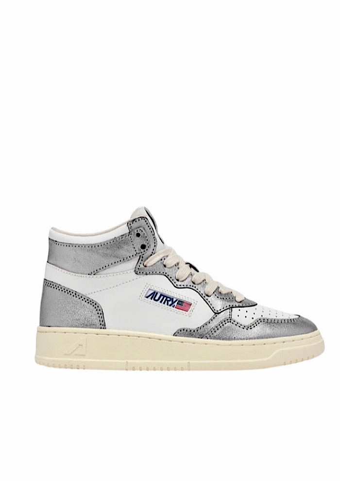 Sneaker Satin AUTRY Medalist Mid Bicolor White/ Steel Metallic