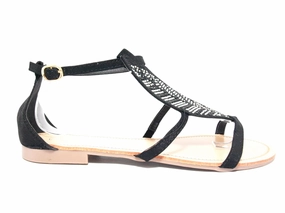 Sandalen Oran Flache Sandalen Sommerschuhe Sandaletten Zehensandale Black # 88-29