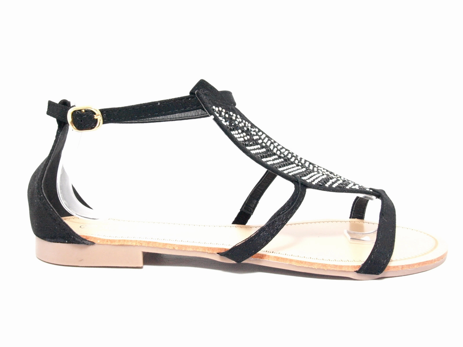 Sandalen London Flache Sandalen Sommerschuhe Sandaletten Zehensandale Black # 88-29