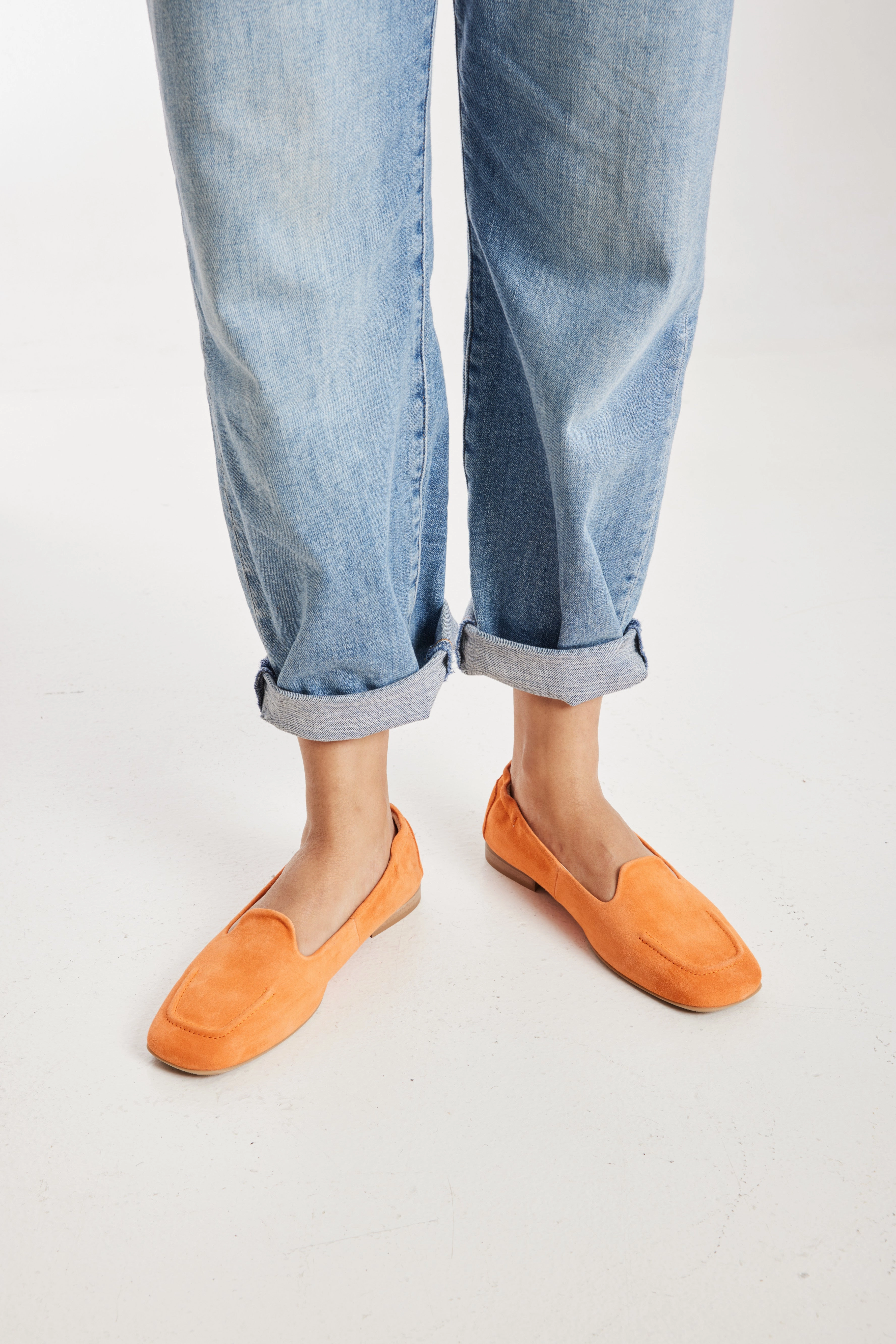 GABRIELLA Ballerina Loafer mandarino suede Chunky Loafers Heels