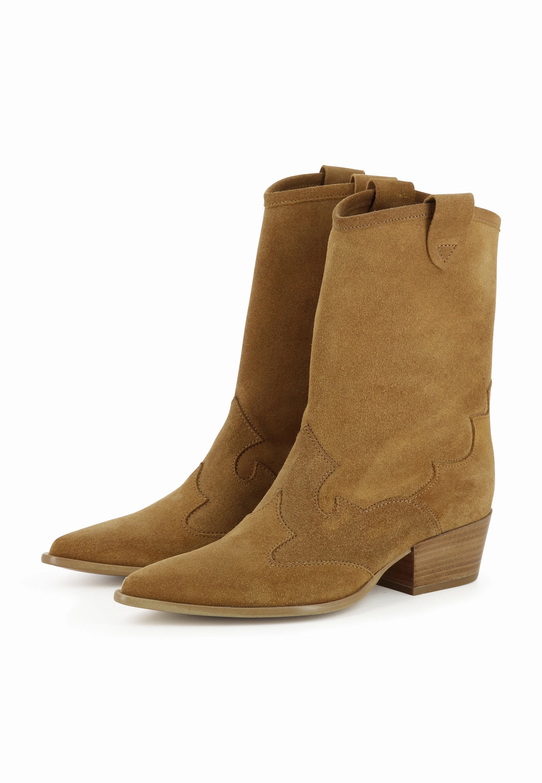 Stiefel Mit Cut Outs GINEVRA Damen Cowboy Stiefel  -  Rauleder Hellbraun