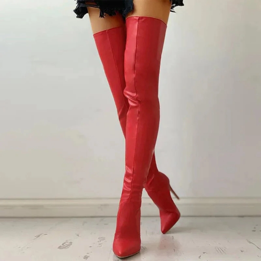Stiefel Rote Sohle Spitz Overknee Stiefel mit hohem Absatz fr Eleganz