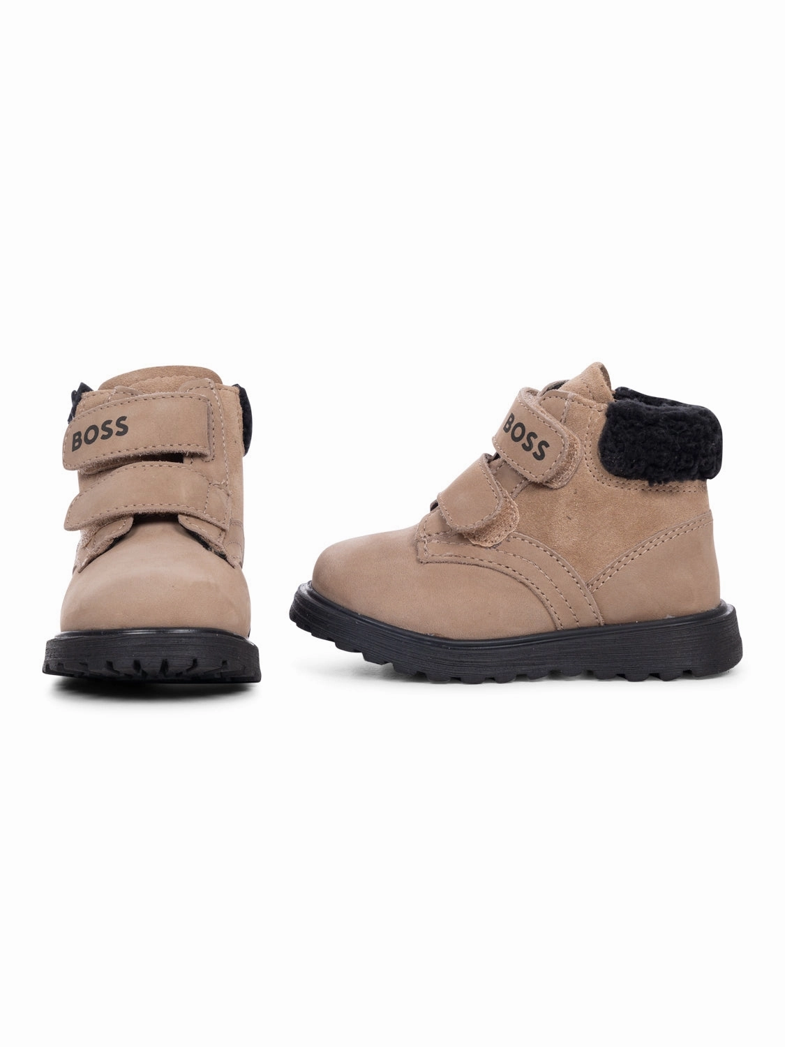 Stiefel aus Wildleder - Beige/Schwarz Winterstiefel Mit Wolle Gefüttert