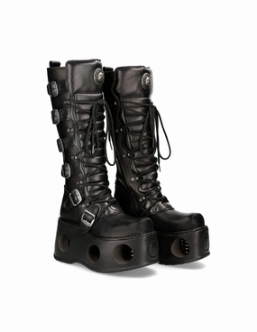 Overknee Stiefel Tragen New Rock Schuhe High Boots M-272-S2 Stiefel Gothic Echtleder mit Sprungfeder