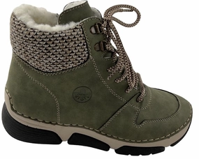 Rieker Damen Schnrstiefel 45955-54 Grn Textil Warmfutter Zoll Stiefel