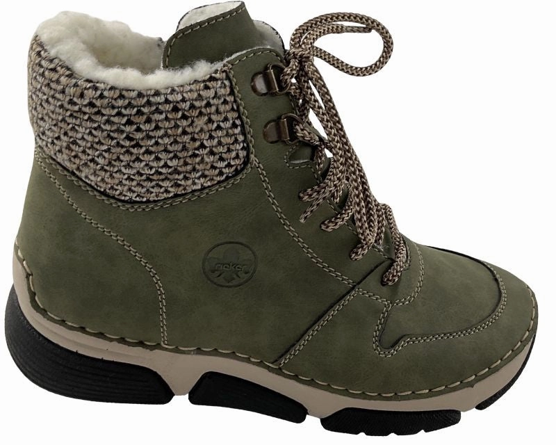 Under Knee Stiefel Absatz Rieker Damen Schnrstiefel 45955-54 Grn Textil Warmfutter