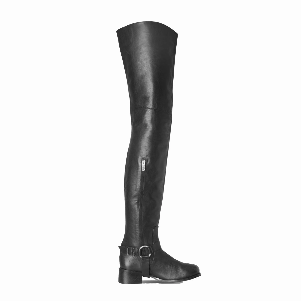 Biker Stiefel schenkelhoch Thigh Highs (Modell 105) Leder schwarz Jeans Und Overknee Stiefel