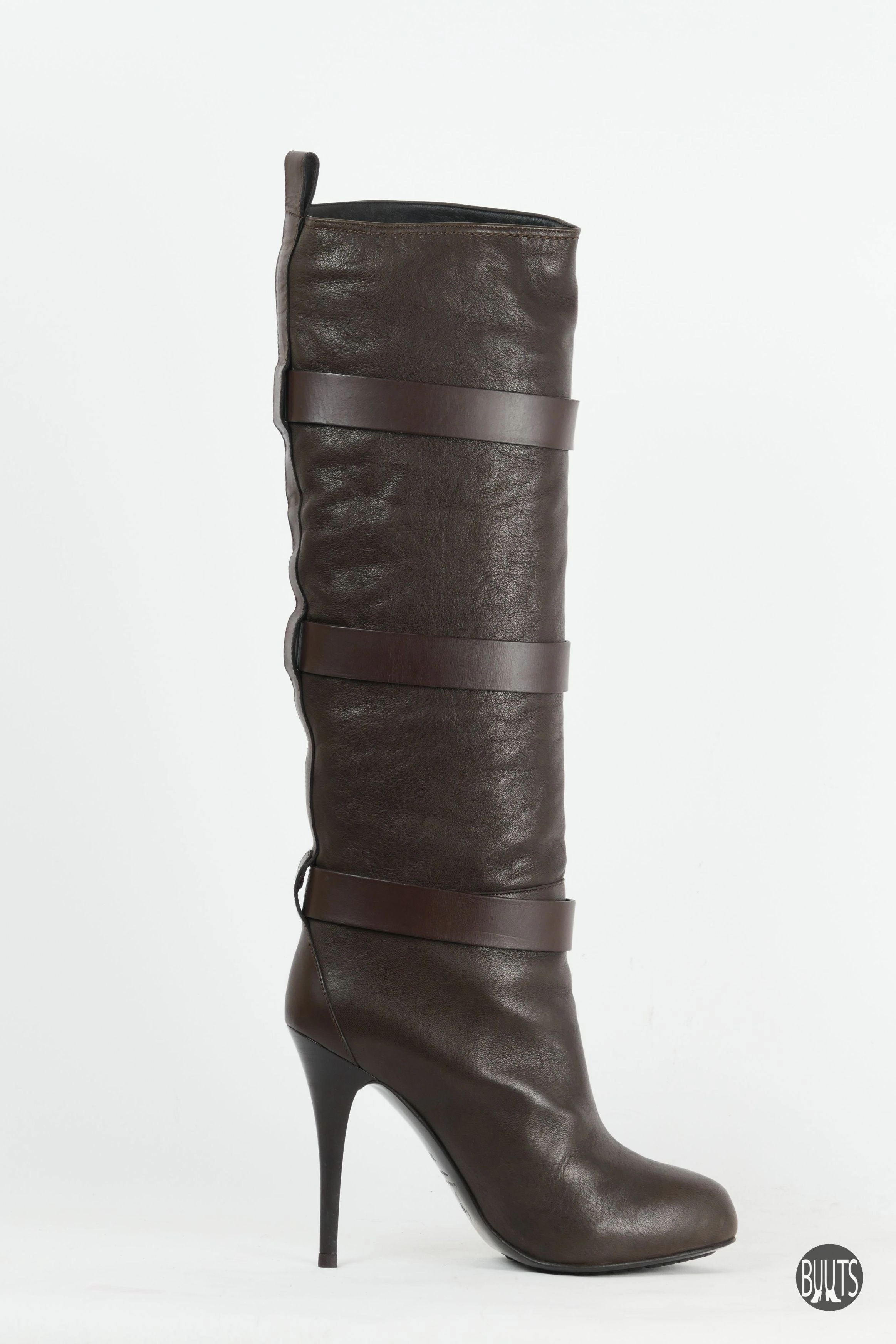 Overknee Stiefel Langer Schaft Stiefel Leder dunkelbraun