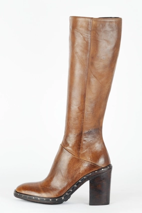 Stiefel Leder mittelbraun Flache Stiefel Kombinieren