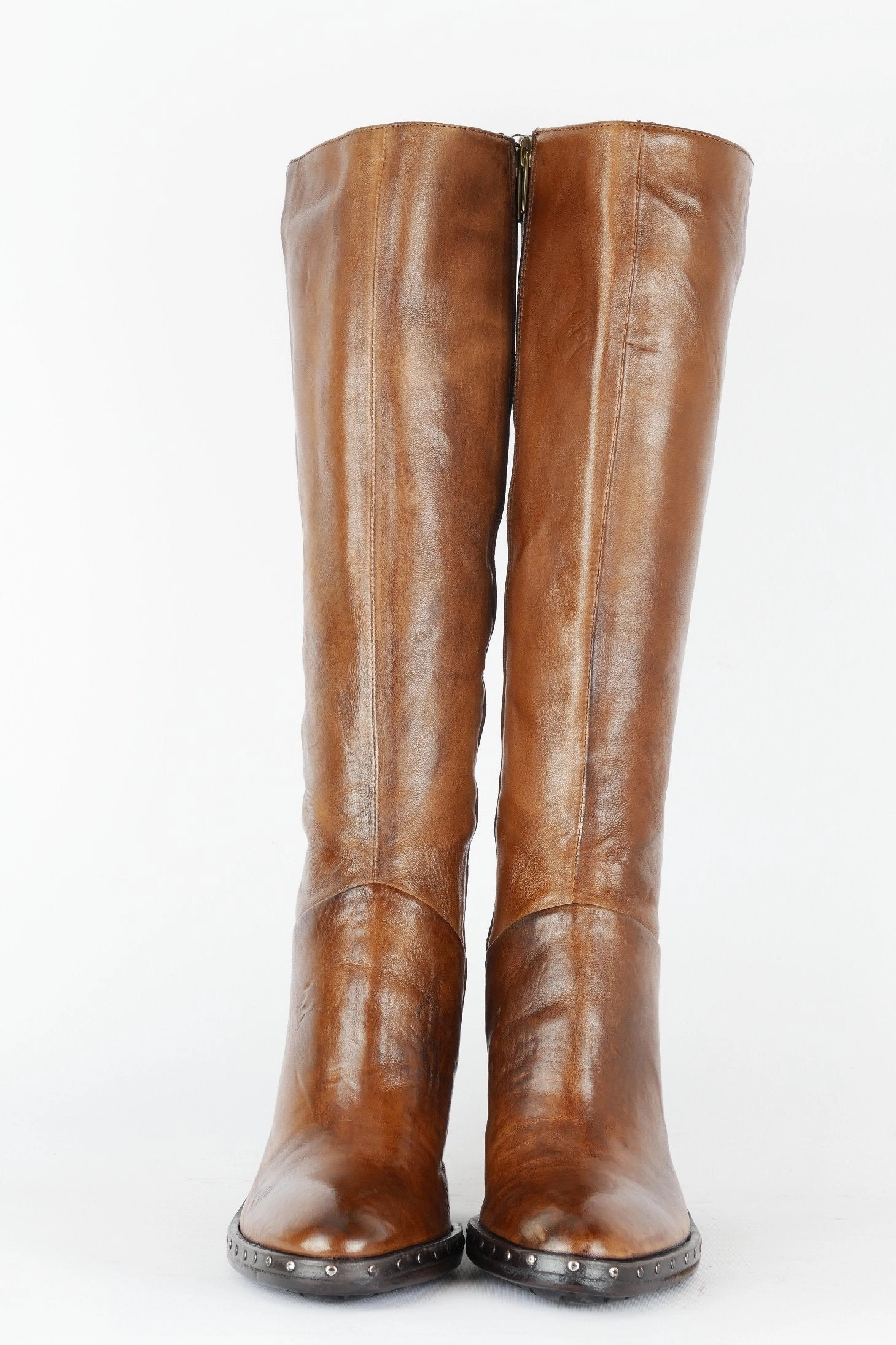 14 Loch Stiefel Stiefel Leder mittelbraun