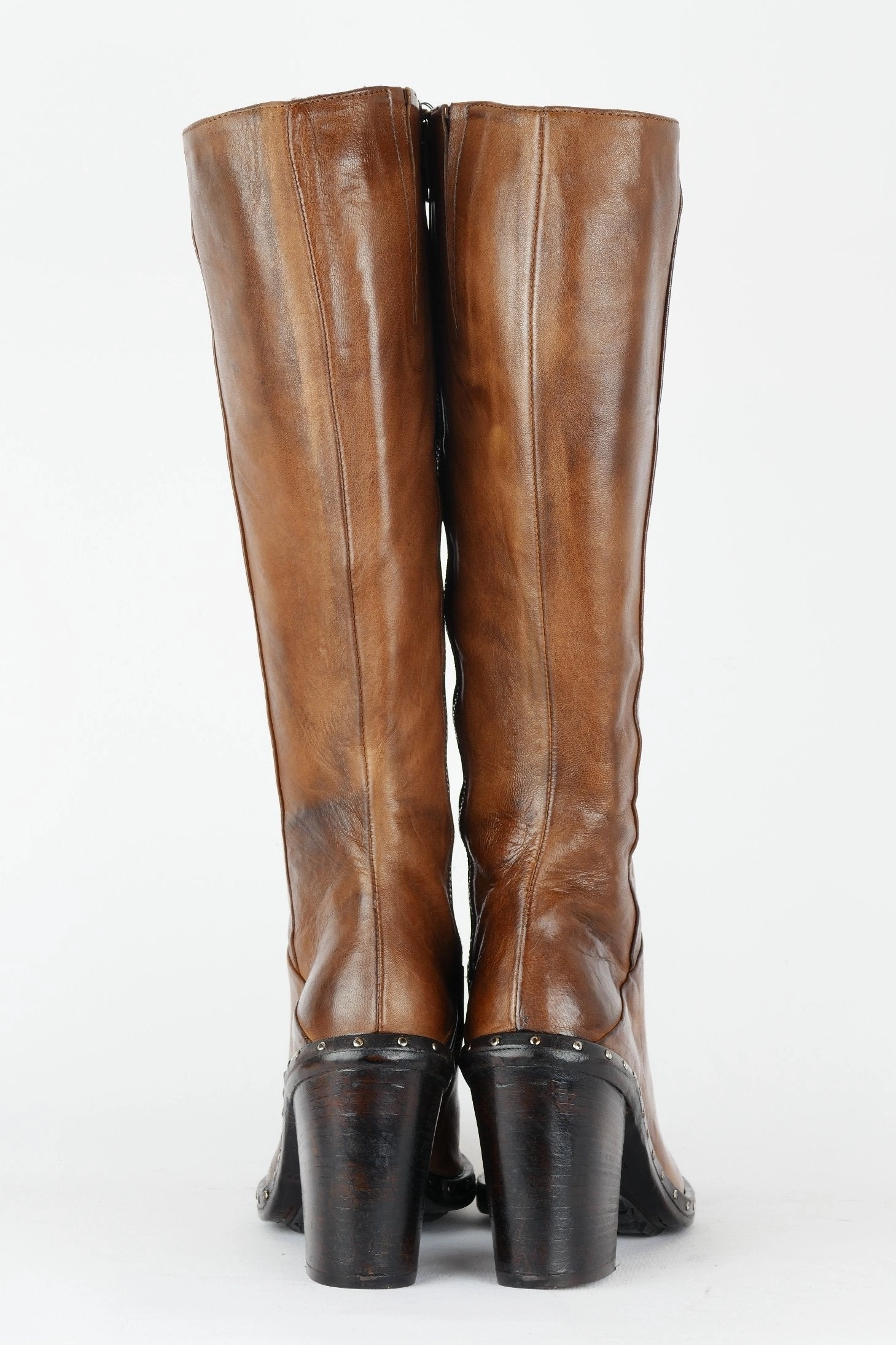 Günstige Overknees Stiefel Stiefel Leder mittelbraun