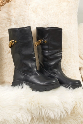 Stiefel Zum Kilt Stiefel mit Goldkette am Schaft, schwarz