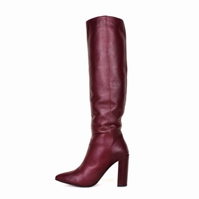 Kniehoher Stiefel mit weitem Schaft und Blockabsatz (Modell 340) Leder bordeaux Overknee Stiefel Elegant Kombinieren