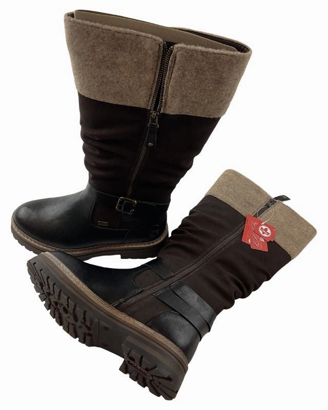 Rieker Damen Stiefel 93092-90 Schwarz /Braun Rieker-TEX Besondere Stiefel