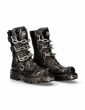 Julian Stiefel New Rock Schuhe Shoes Boots Stiefel M.727-S5 Bikerstiefel Gothic Echtleder Totenkopf Skull mit Ketten